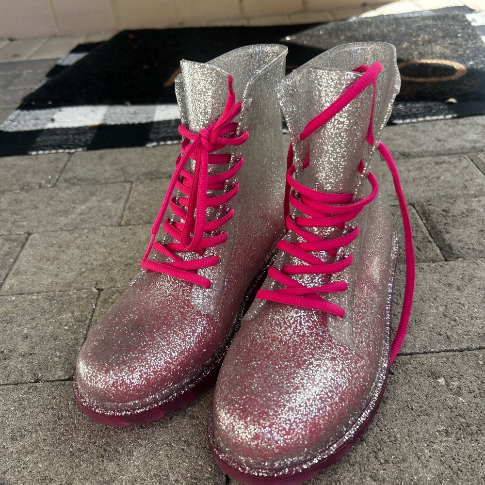 Silver Glitter rain boots